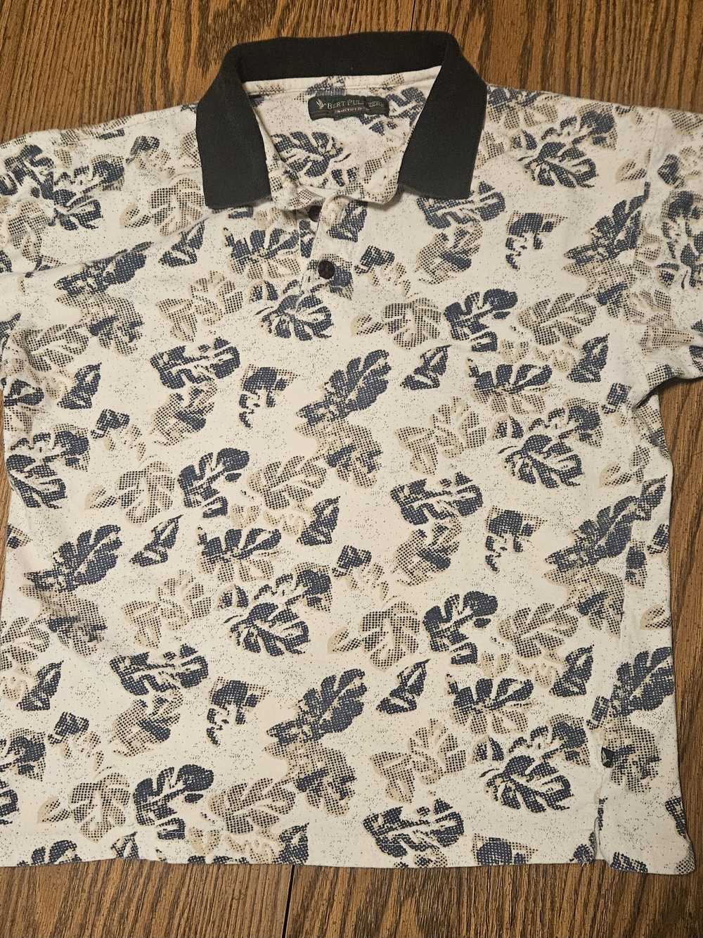 Men's Leaf-Print Polo Shirt in Navy and Beige